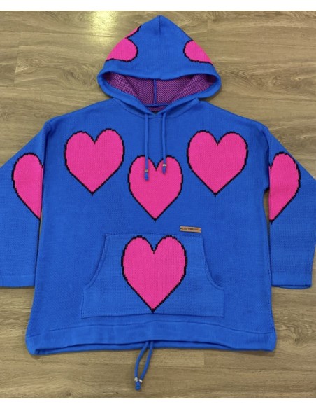 SWEATER POLERÓN SRI YANTRA Azul Francia Corazones Fucsia