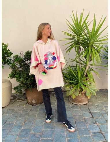 PONCHO LARGO LUZ VIBRANT ARCÁNGEL ZADQUIEL BEIGE Y ROSA