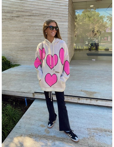 SWEATER POLERÓN SRI YANTRA Beige Corazones Rosa