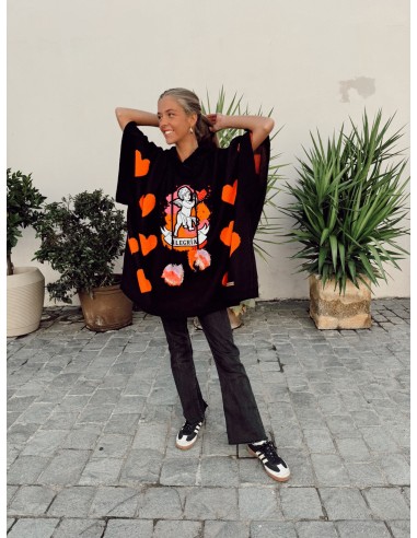 PONCHO LARGO LUZ VIBRANT ARCÁNGEL ZADQUIEL NEGRO Y NARANJO NEÓN