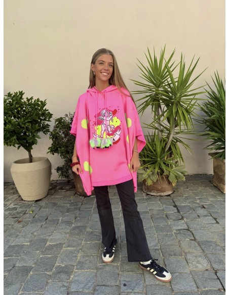 PONCHO LARGO LUZ VIBRANT ARCÁNGEL ZADQUIEL ROSA Y VERDE NEÓN