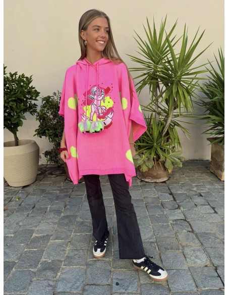 PONCHO LARGO LUZ VIBRANT ARCÁNGEL ZADQUIEL ROSA Y VERDE NEÓN