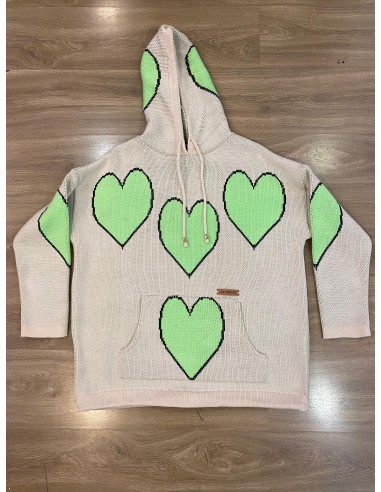 KIDS - SWEATER POLERÓN LUZ VIBRANT SRI YANTRA BEIGE CORAZONES VERDE NEÓN