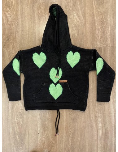 KIDS - SWEATER POLERÓN LUZ VIBRANT SRI YANTRA NEGRO CORAZONES VERDE NEÓN