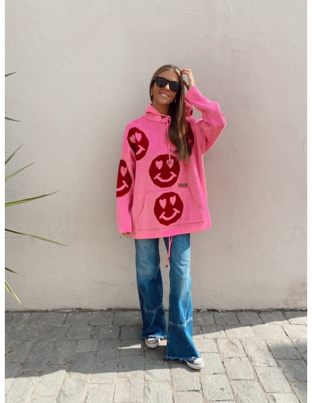 SWEATER POLERON LUZ VIBRANT SMILEY ROSA CARITAS ROJAS