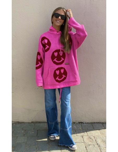 SWEATER POLERON LUZ VIBRANT SMILEY ROSA CARITAS ROJAS
