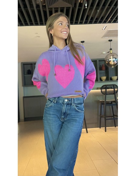 SWEATER POLERÓN SRI YANTRA Lila Corazones Rosa